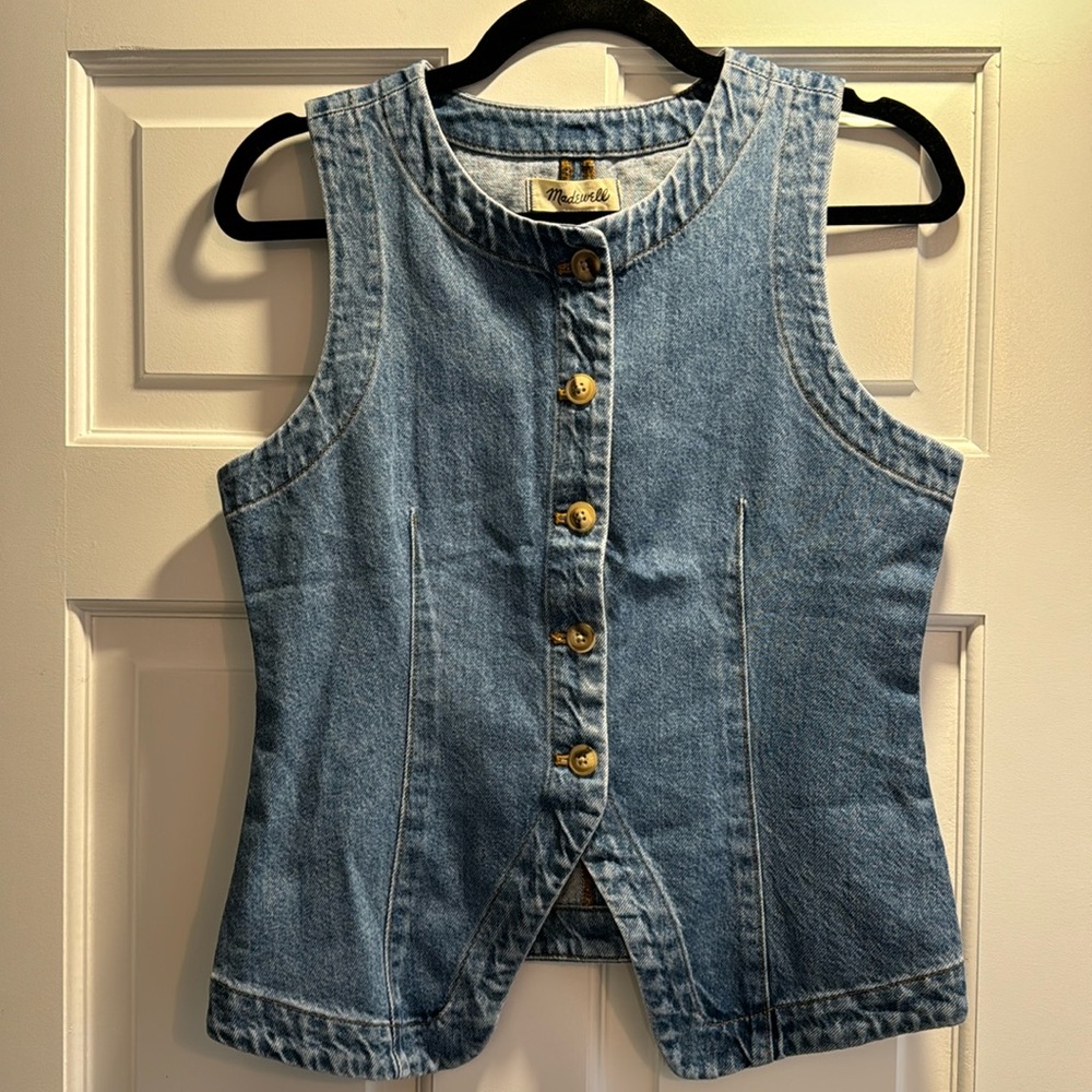NWT Madewell Denim Crewneck Vest in Java Wash